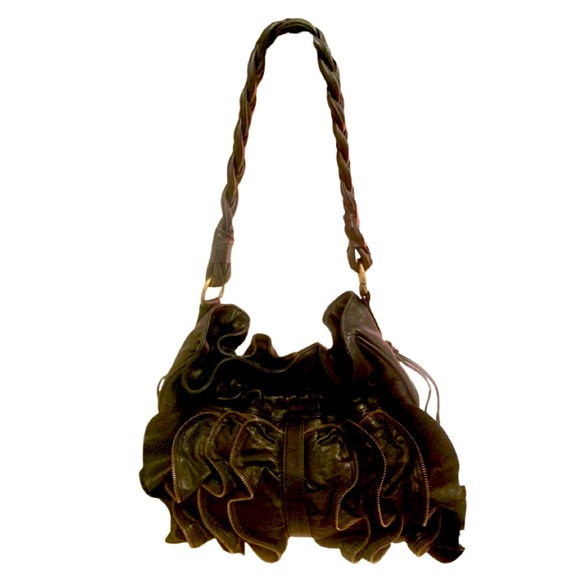 Susan Farber black zipper detail bag -braided leather strap. Never used - Picture 2 of 4